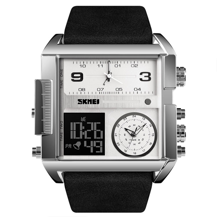 SKMEI 1391 Relógio Digital Multifuncional Masculino para Negócios, Relógio de Pulso com Mostrador Quadrado, à Prova de Água 30m, com Bracelete em Pele