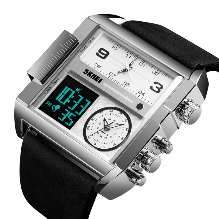 SKMEI 1391 Relógio Digital Multifuncional Masculino para Negócios, Relógio de Pulso com Mostrador Quadrado, à Prova de Água 30m, com Bracelete em Pele