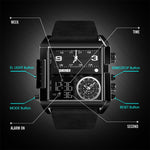 SKMEI 1391 Relógio Digital Multifuncional Masculino para Negócios, Relógio de Pulso com Mostrador Quadrado, à Prova de Água 30m, com Bracelete em Pele