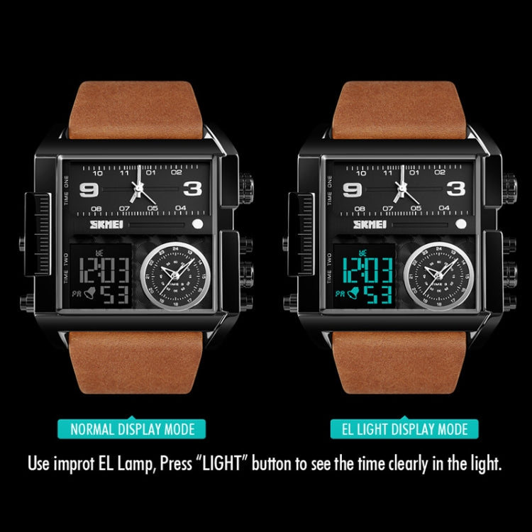 SKMEI 1391 Relógio Digital Multifuncional Masculino para Negócios, Relógio de Pulso com Mostrador Quadrado, à Prova de Água 30m, com Bracelete em Pele