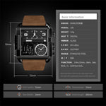 SKMEI 1391 Relógio Digital Multifuncional Masculino para Negócios, Relógio de Pulso com Mostrador Quadrado, à Prova de Água 30m, com Bracelete em Pele