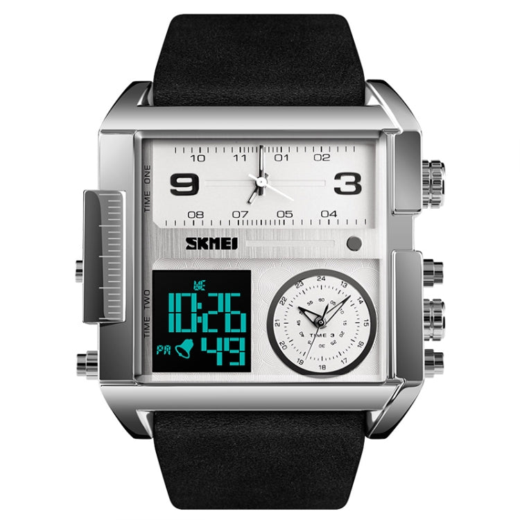 SKMEI 1391 Relógio Digital Multifuncional Masculino para Negócios, Relógio de Pulso com Mostrador Quadrado, à Prova de Água 30m, com Bracelete em Pele