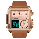 SKMEI 1391 Relógio Digital Multifuncional Masculino para Negócios, Relógio de Pulso com Mostrador Quadrado, à Prova de Água 30m, com Bracelete em Pele