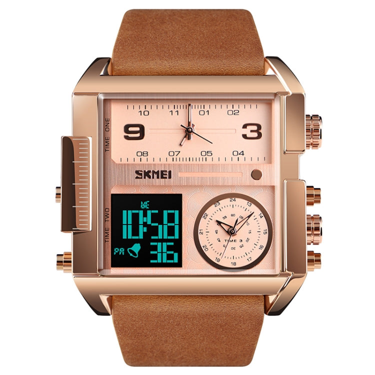 SKMEI 1391 Relógio Digital Multifuncional Masculino para Negócios, Relógio de Pulso com Mostrador Quadrado, à Prova de Água 30m, com Bracelete em Pele