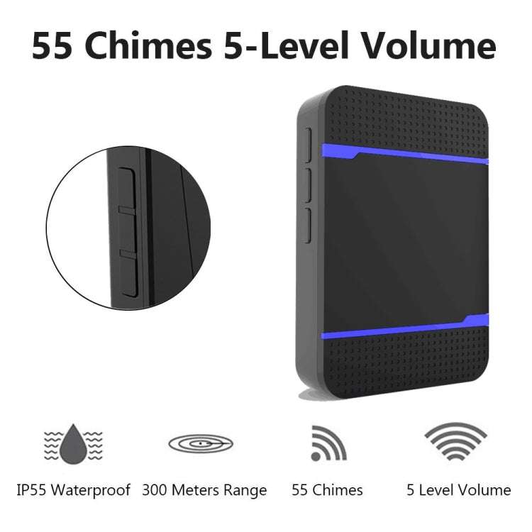 Receptor de Campainha WiFi P6-B 110dB Sem Fios IP55 à Prova de Água com Baixo Consumo de Energia e Luz Noturna, 53 Opções de Música, Alcance do Receptor: 300m, N15K-1T1-B Branco, N15K-1T1-B Preto