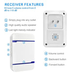 Receptor de Campainha WiFi P6-B 110dB Sem Fios IP55 à Prova de Água com Baixo Consumo de Energia e Luz Noturna, 53 Opções de Música, Alcance do Receptor: 300m, N15K-1T1-B Branco, N15K-1T1-B Preto