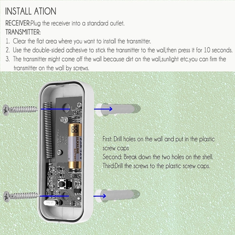 Receptor de Campainha WiFi P6-B 110dB Sem Fios IP55 à Prova de Água com Baixo Consumo de Energia e Luz Noturna, 53 Opções de Música, Alcance do Receptor: 300m, N15K-1T1-B Branco, N15K-1T1-B Preto