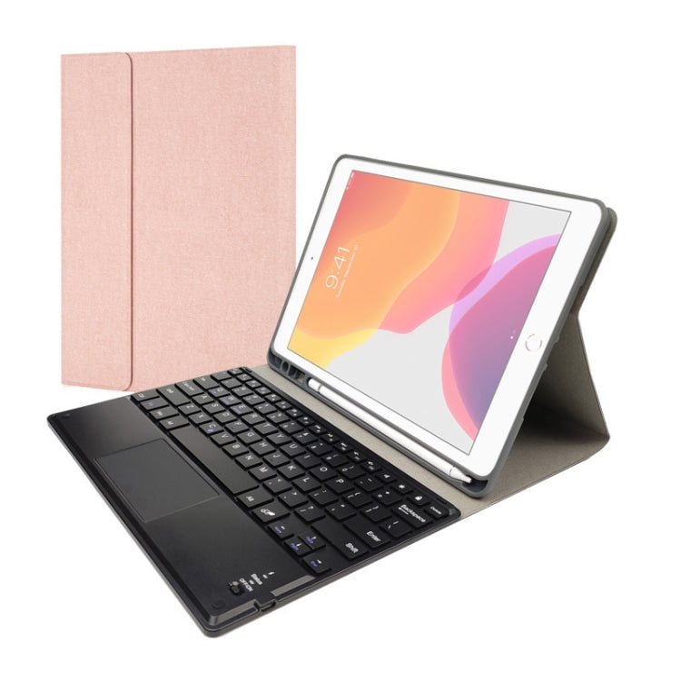 RK102C Teclado Bluetooth Magnético Destacável de Plástico com Touchpad + Capa de TPU com Padrão de Seda para iPad 10.2, com Suporte para Caneta e Suporte, RK102C