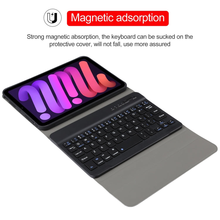 A06 Teclado Bluetooth TPU Ultra-fino com Textura de Pele de Cordeiro Destacável Capa de Couro para Tablet com Suporte para iPad mini 6 / mini 7, A06