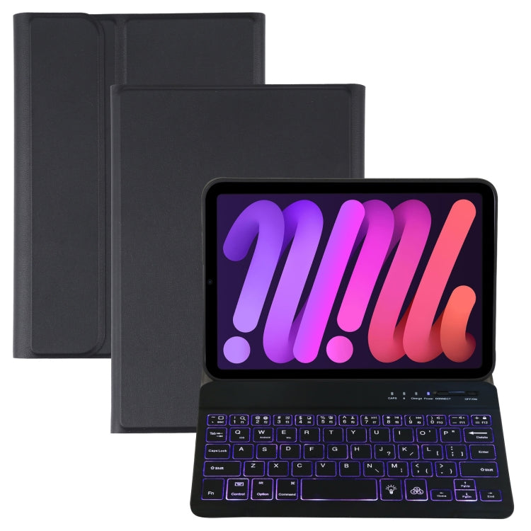 A06S Teclado Bluetooth TPU Ultra-fino com Retroiluminação e Textura de Pele de Cordeiro Destacável Capa de Couro para Tablet com Suporte para iPad mini 6 / mini 7, A06S