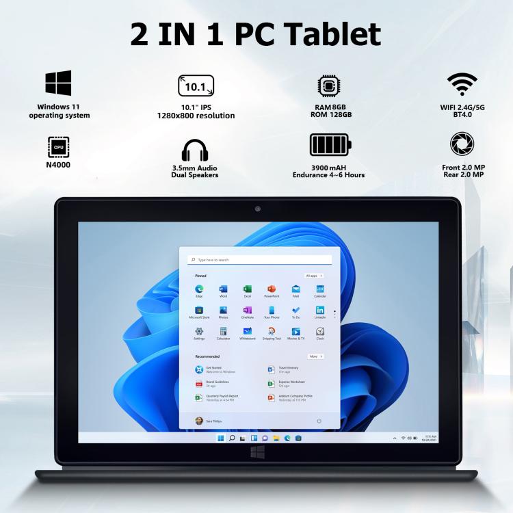 Windows 10, Intel Celeron J3455 Quad Core, Suporte para Cartão TF & HDMI & Bluetooth & Dual WiFi, com Teclado, N4000 4-Core 8GB+128GB com Teclado