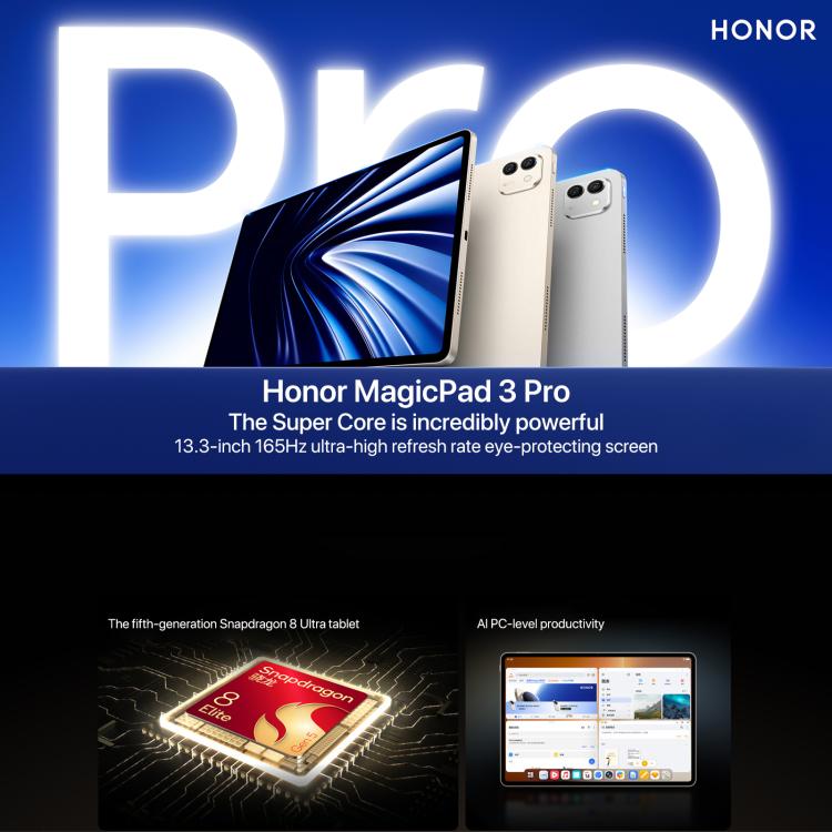Tablet PC Honor MagicPad3 Pro 13,3 polegadas WiFi, 12GB+512GB MagicOS 10.0 Qualcomm Snapdragon 8 Lite Gen5 Octa Core, 12GB+512GB