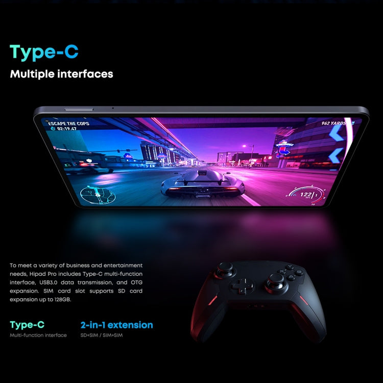 Sem teclado, Android 11, Qualcomm Snapdragon 662 Octa Core até 2.0GHz, suporte Dual SIM & Bluetooth & WiFi & cartão TF (Preto+Azul), HiPad Pro 8GB+128GB