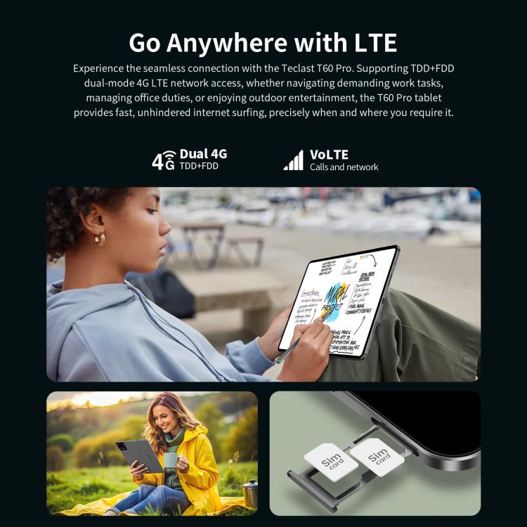 Tablet PC Teclast T60 Pro 4G LTE, 8GB+128GB, 12 polegadas Android 15 MediaTek Helio G99 Octa Core, Suporta Dual SIM, T60 Pro