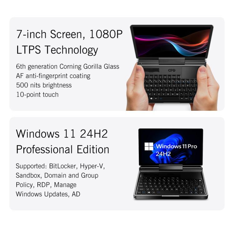 GPD MicroPC 2 PC de Jogo Portátil, 16GB+512GB, 7 polegadas Windows 11 Pro Processador Intel N250, Plugue US, WMC2573AU, WMC2573EU, WMC2573UK, WMC2573US