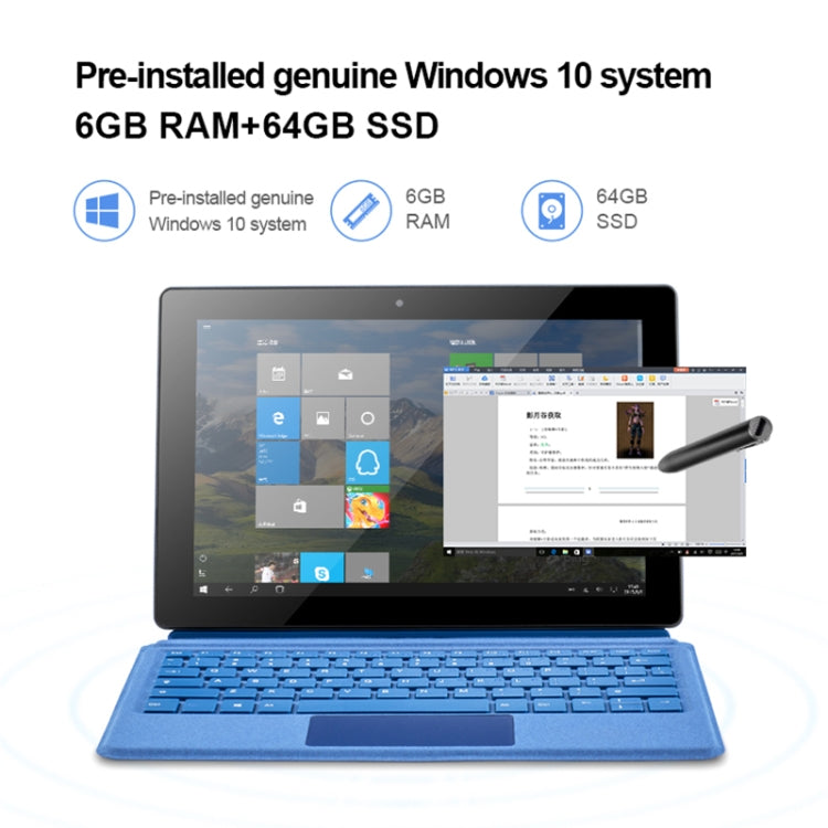 Sistema Windows 10, Intel Gemini Lake N4120 Quad Core até 2,6GHz, com Teclado e Caneta Stylus, Suporte para WiFi de Banda Dupla, Bluetooth, Cartão TF e HDMI, Ficha US, W10 com Teclado e Caneta Stylus