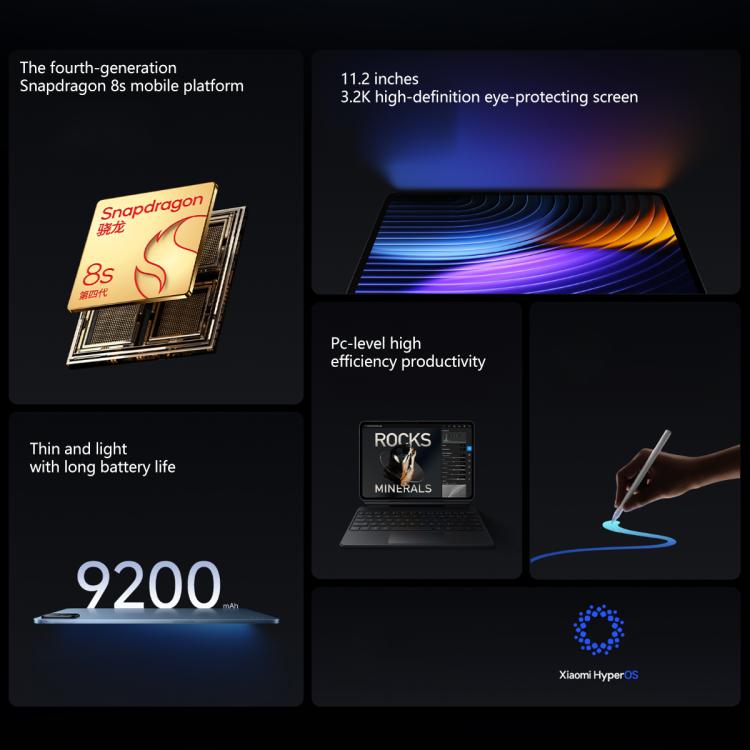 Xiaomi Pad 8 11,2 polegadas ecrã suave, 8GB+256GB, HyperOS 3 Qualcomm Snapdragon 8s Gen4 Octa Core, 8GB+256GB ecrã suave