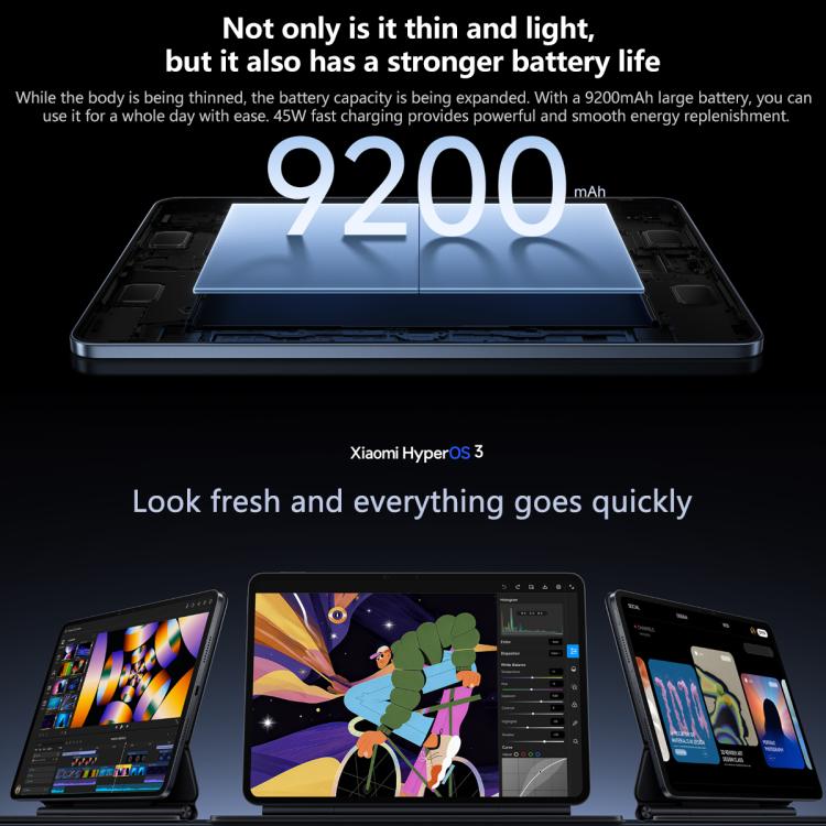 Xiaomi Pad 8 Pro 11,2 polegadas Ecrã de Luz Suave, 16GB+512GB, HyperOS 3 Qualcomm Snapdragon 8 Elite Octa Core, 16GB+512GB Luz Suave