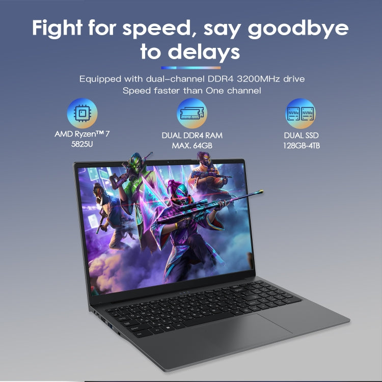 Portátil GXMO G156 15.6 polegadas, 16GB+512GB, Windows 11 AMD Ryzen 7 5825U Octa Core, Suporte Desbloqueio por Impressão Digital, Ficha US, 32GB+1TB