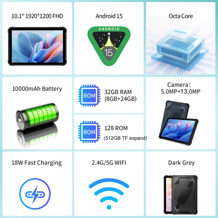 UNIWA UTAB R1040 Tablet PC Resistente Impermeável IP67, 8GB+128GB, 10,1 polegadas Android 15 Mediatek MT8786 Octa Core, Rede: 4G, Ficha US, UTAB R1040