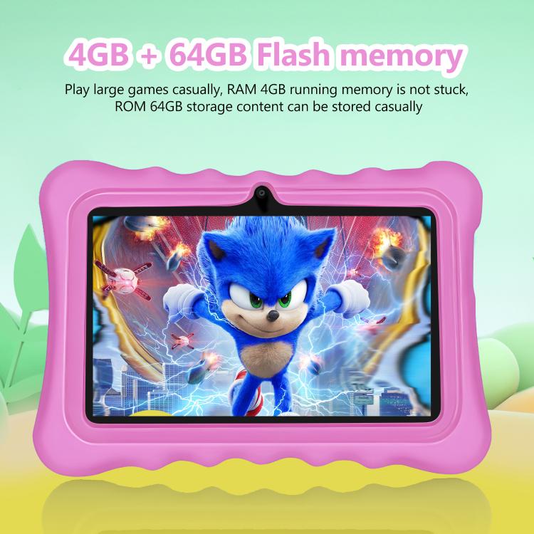 BDF T7 Tablet PC Infantil WiFi de 7 polegadas com Capa de Silicone, 2GB+32GB, Android 8.1 MTK6735 Quad Core CPU, Ficha EUA, 4GB+64GB