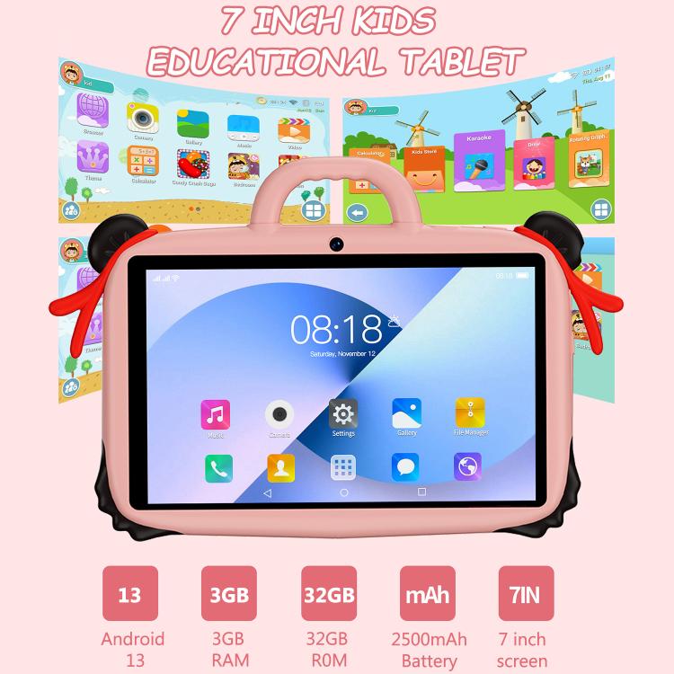 Tablet PC Infantil BDF WiFi 7 polegadas com Capa de Silicone Nezha, 1GB+16GB, Android 8.1 MTK6735 CPU Quad Core, Plugue EUA, 3GB+32GB