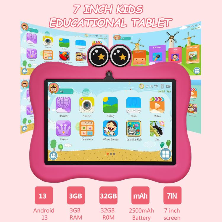 Tablet PC Infantil BDF WiFi 7 polegadas com Capa de Silicone Caranguejo, 1GB+16GB, Android 8.1 MTK6735 CPU Quad Core, Plugue EUA, 3GB+32GB