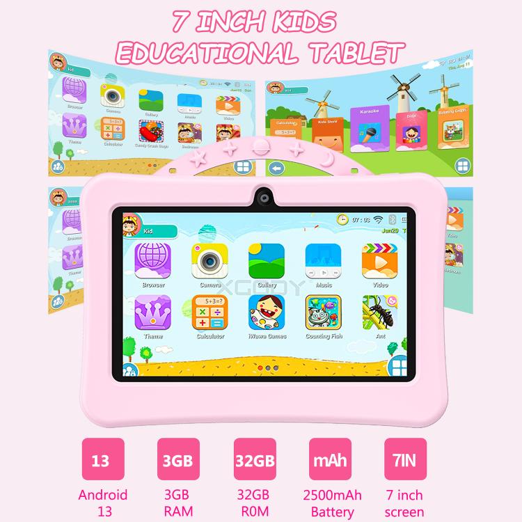 Tablet PC Infantil BDF WiFi 7 polegadas com Capa de Silicone Astronauta Portátil, 1GB+16GB, Android 8.1 MTK6735 CPU Quad Core, Plugue EUA, 3GB+32GB