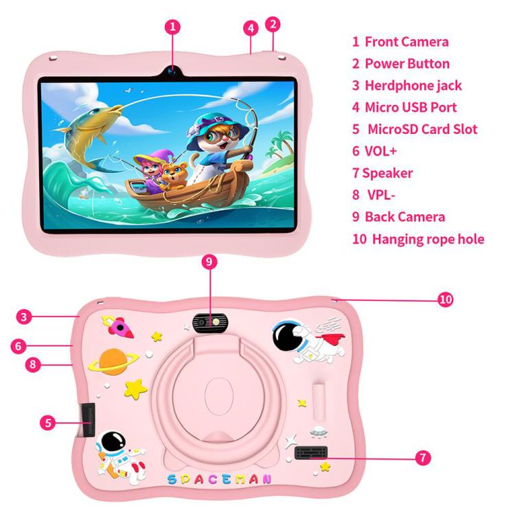 Tablet PC Infantil BDF WiFi 7 polegadas com Capa de Silicone Homem do Espaço, 1GB+16GB, Android 8.1 MTK6735 CPU Quad Core, Plugue EUA, 3GB+32GB