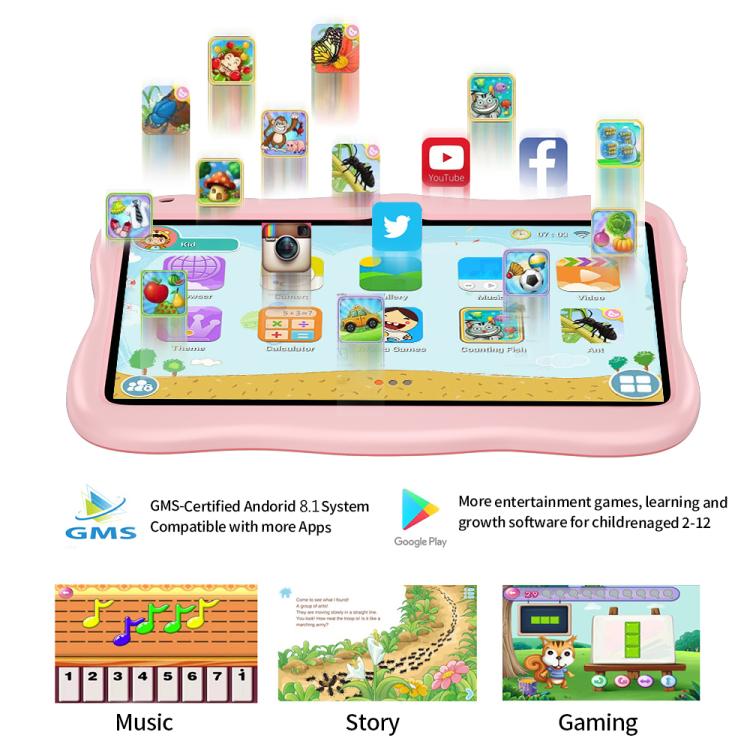 Tablet PC Infantil BDF WiFi 7 polegadas com Capa de Silicone Homem do Espaço, 1GB+16GB, Android 8.1 MTK6735 CPU Quad Core, Plugue EUA, 3GB+32GB