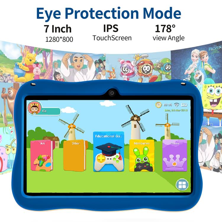 Tablet PC Infantil BDF WiFi 7 polegadas com Capa de Silicone Homem do Espaço, 2GB+32GB, Android 8.1 MTK6735 CPU Quad Core, Plugue EUA, 4GB+64GB