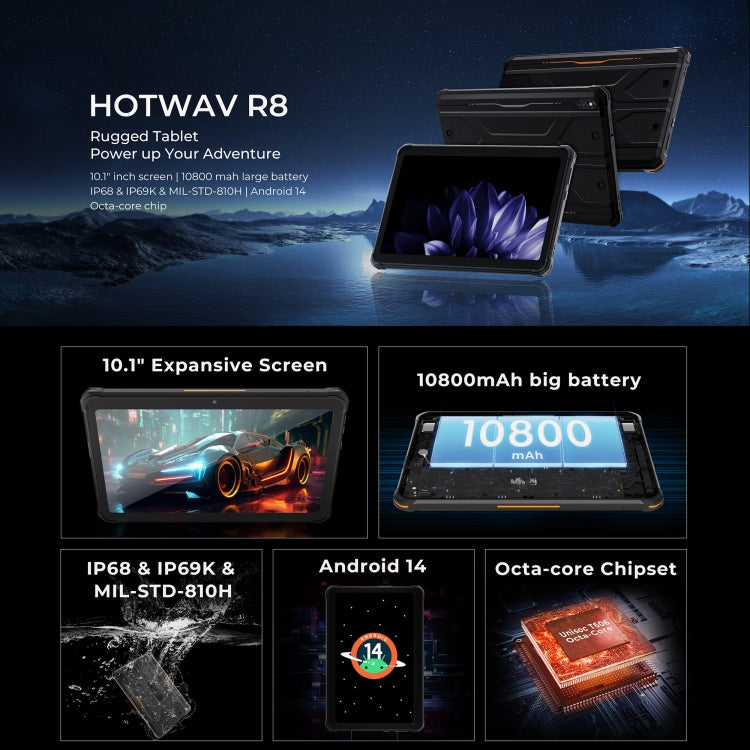 Tablet Robusto HOTWAV Tab R8 IP68/IP69K, 4GB+128GB, 10,1 polegadas Android 14 Unisoc T606 Octa Core Rede 4G, Versão Global com Google Play, Plugue UE, Tab R8