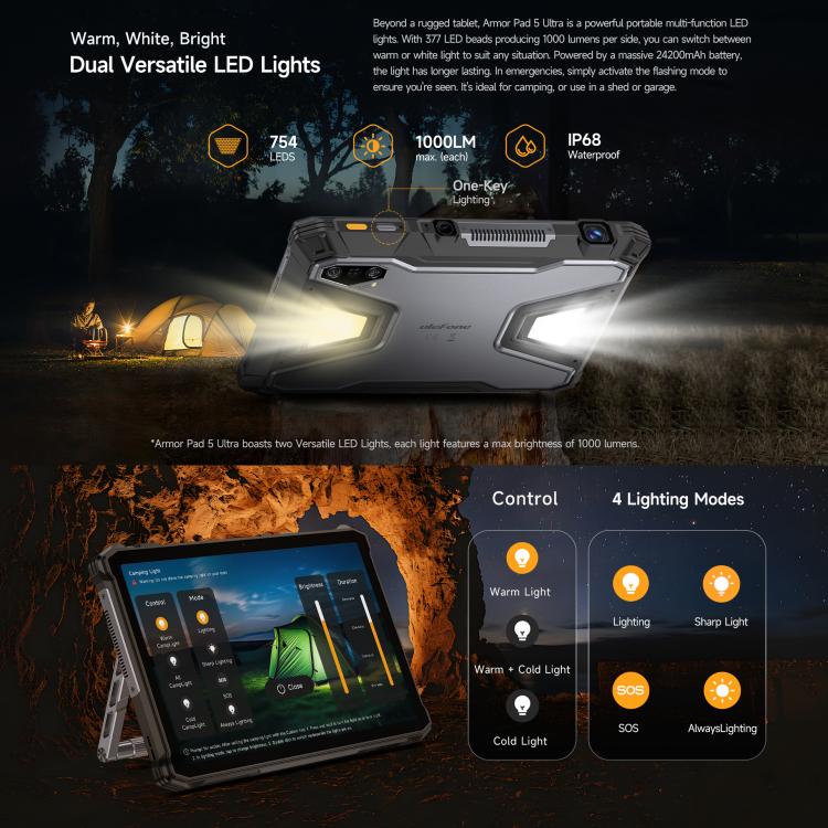 Tablet PC Robusto Ulefone Armor Pad 5 Ultra, 12GB+512GB, 11 polegadas Android 15 MediaTek Dimensity 7400X Octa Core 5G, Plugue UE, Armor Pad 5 Ultra