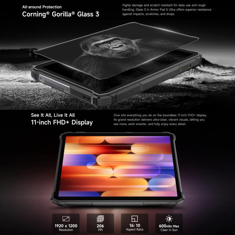 Tablet PC Robusto Ulefone Armor Pad 5 Ultra, 12GB+512GB, 11 polegadas Android 15 MediaTek Dimensity 7400X Octa Core 5G, Plugue UE, Armor Pad 5 Ultra