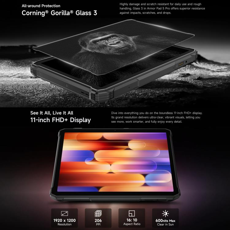 Tablet PC Robusto Ulefone Armor Pad 5 Pro, 12GB+512GB, 11 polegadas Android 15 MediaTek Dimensity 7400X Octa Core 5G, Plugue UE, Armor Pad 5 Pro