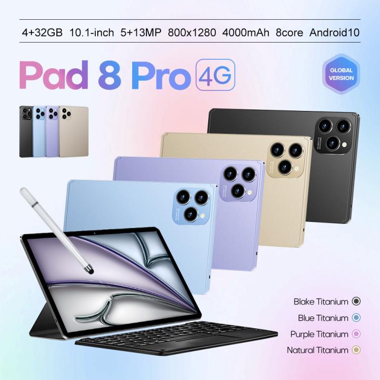 Conjunto Combo Tablet PC Pad 8 Pro 10,1 polegadas 4G LTE, 4GB+32GB, Android 10 MT6755 Octa Core, com Teclado / Rato / Capa de Pele, Ficha EUA, Ficha EUA
