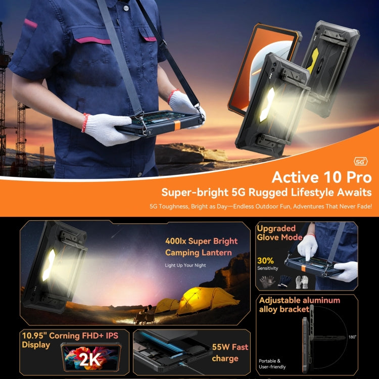 Blackview Active 8 Pro 5G Tablet Robusto, 12GB+256GB, 10,95 polegadas Android 14 Dimensity 7300 Octa Core, Versão Global com Google Play, 12GB+256GB