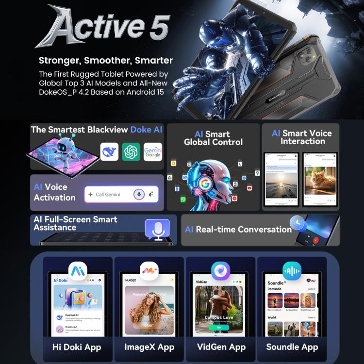 Tablet Robusto Blackview Active 5 4G, 8GB+128GB, 8.68 polegadas Android 14 Unisoc UMS9230E T615 Octa Core, Versão Global com Google Play, Active 5