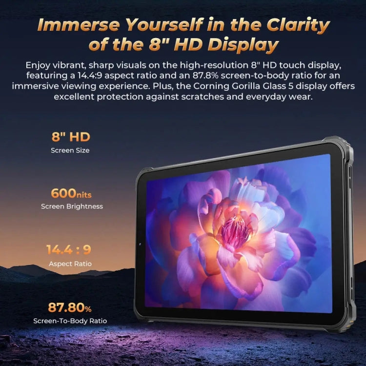 OUKITEL RT3 Pro Tablet Robusto IP68/IP69K com Rede 4G, 4GB+128GB, 8,0 polegadas Android 14 MediaTek G81 Octa-Core Suporta Dual SIM, Plugue UE, RT3 Pro 4GB+128GB