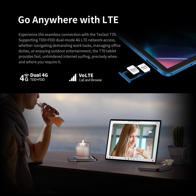 Tablet PC Teclast T70 4G LTE, 8GB+256GB, 14 polegadas Android 14 MediaTek Helio G99 Octa Core, Suporte para Dual SIM, T70
