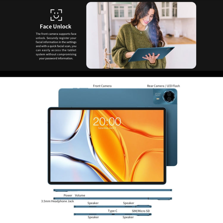 Tablet PC Teclast T70 4G LTE, 8GB+256GB, 14 polegadas Android 14 MediaTek Helio G99 Octa Core, Suporte para Dual SIM, T70