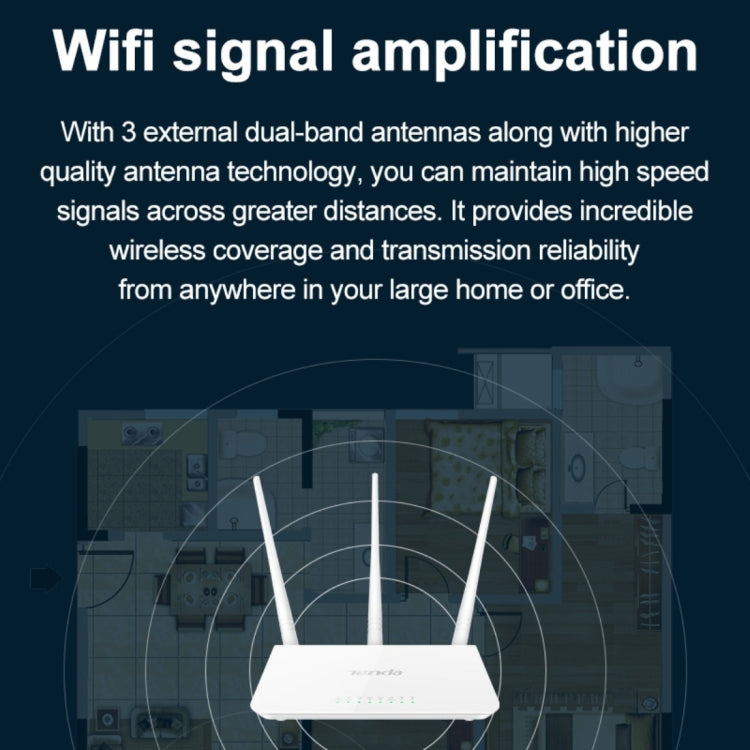 Router WiFi Sem Fios Tenda F3 2.4GHz 300Mbps com 3 Antenas Externas de 5dBi, F3