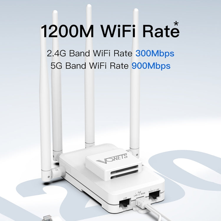 VONETS VAR1200-H Ponte Sem Fios 1200Mbps Antena Externa Repetidor WiFi Dual-Band, Com 4 Antenas + Conjunto de Adaptador DC, VAR1200-H Com 4 Antenas + Conjunto de Adaptador DC