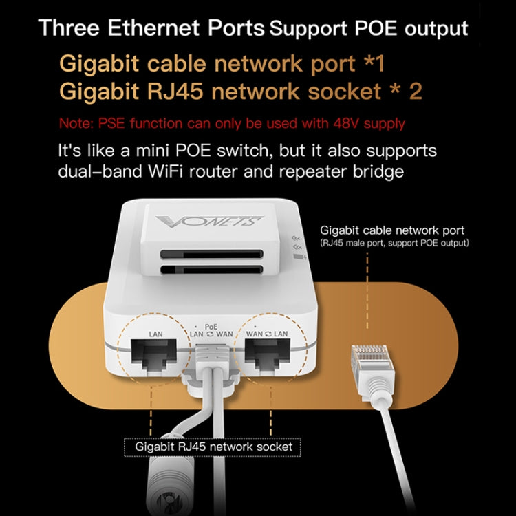 VONETS VAR1200-H Ponte Sem Fios 1200Mbps Antena Externa Repetidor WiFi Dual-Band, Com 4 Antenas + Conjunto de Adaptador DC, VAR1200-H Com 4 Antenas + Conjunto de Adaptador DC