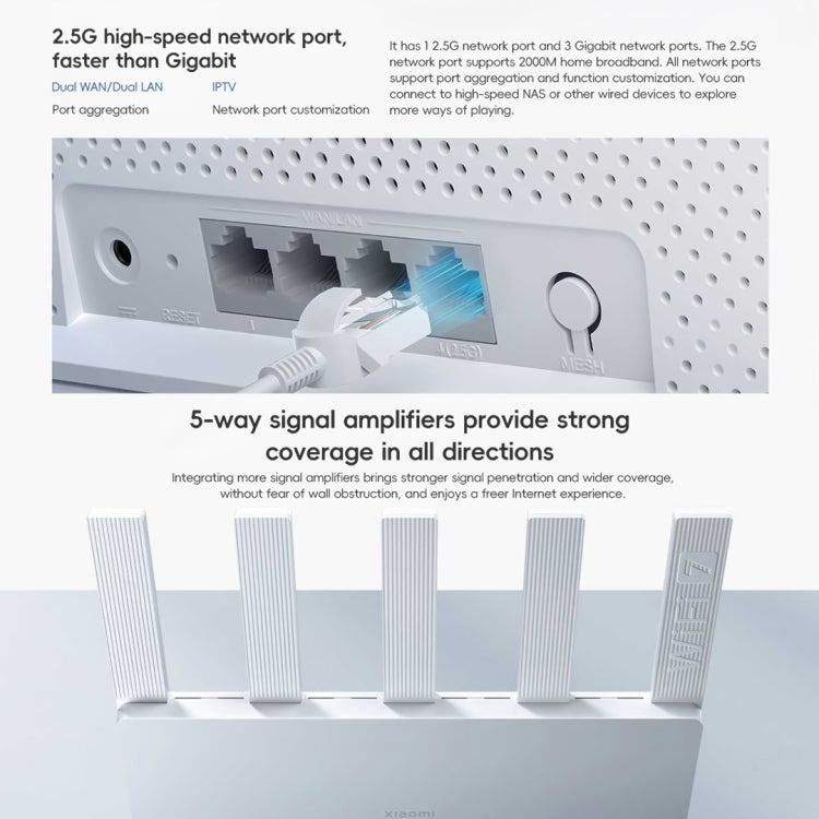 Roteador Xiaomi BE5000 WiFi 7 MLO 2.4GHz 5.0GHz Dual Band Porta 2.5G 512MB RAM Repetidor, Ficha US, BE5000