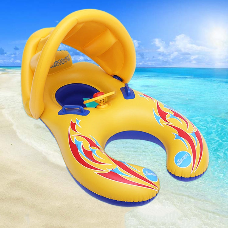 Círculo de natação com proteção solar para crianças Water Fun, iate, tamanho: 100x70cm, padrão amarelo, padrão de peixe marinho azul, padrão de peixe marinho bege