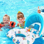 Círculo de natação com proteção solar para crianças Water Fun, iate, tamanho: 100x70cm, padrão amarelo, padrão de peixe marinho azul, padrão de peixe marinho bege