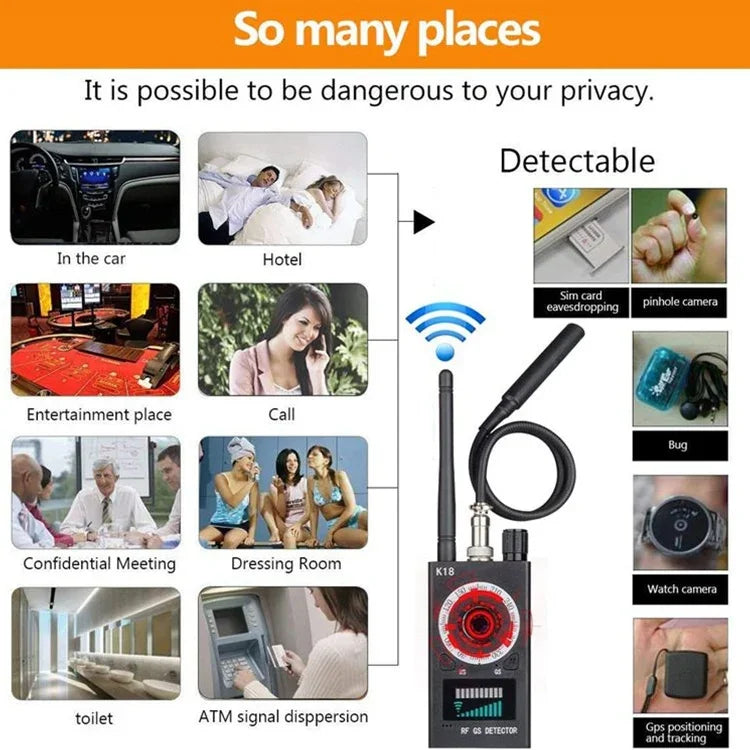 Detetor Sem Fios GPS Anti-Gravação Secreta Detetor de Sinal Sem Fios, K18