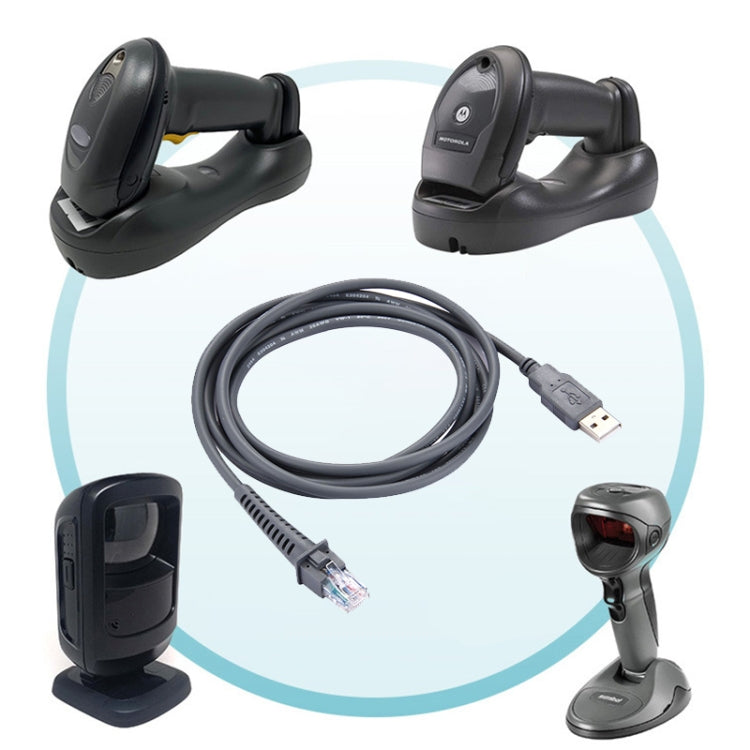 Cabo de dados serial USB A macho para RJ45 de 2m para scanner Symbol LS2208 / 2208AP / LS4278, USB A macho para RJ45