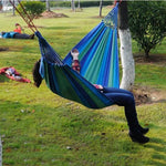 Rede de Lona Exterior às Risca para Duas Pessoas, Cama de Baloiço Alargada, Tamanho: 190cm x 150cm, 190cm x 150cm (Azul), 190cm x 150cm (Vermelho+Amarelo), 200 x 150cm (Azul+Amarelo)